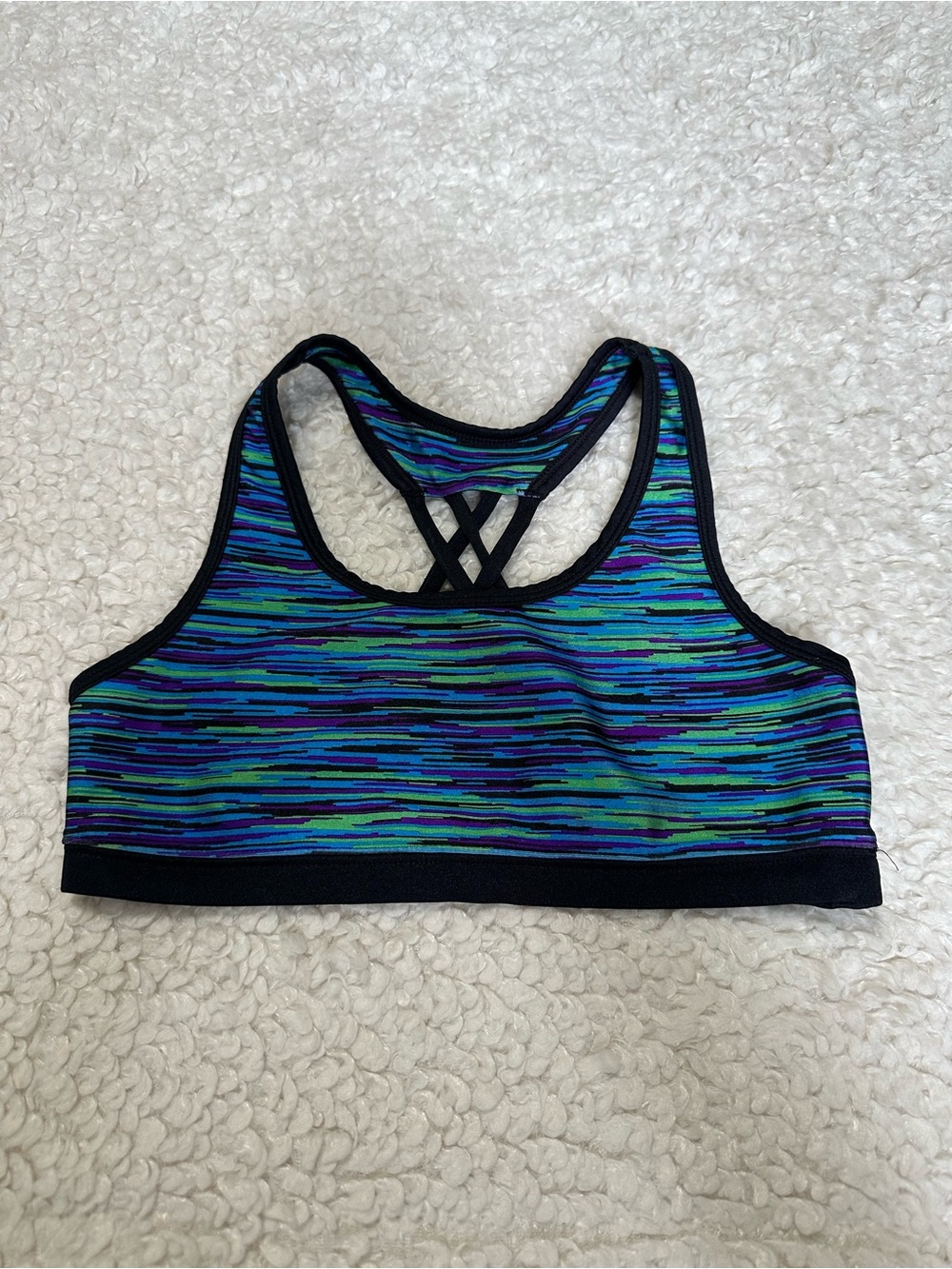 Justice Striped Blue & Green Racerback Sports Bra - Womens Active Comfort